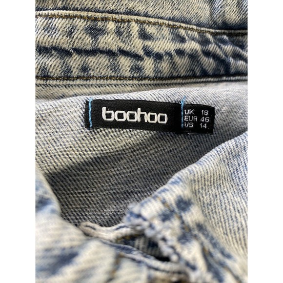 Boohoo Blue Washed Women’s Pearl Snap Denim Shirt Size 14 27pit2pit - Picture 2 of 6
